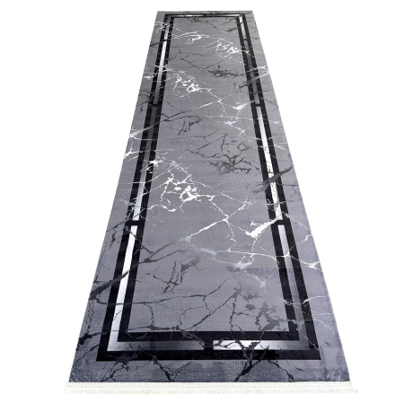 Covoare antiderapante - Traversă hol antiderapantă, 80x300 cm, model marmură gri cu chenare negre