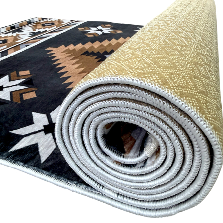 Traversă hol antiderapantă, 80x300 cm, negru-maroniu, model etnic geometric [6]