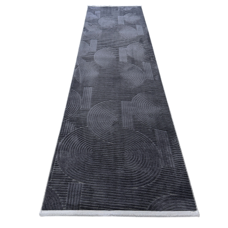 Covoare antiderapante - Traversă hol antiderapantă, 80x300 cm, soft 3D, model acolade, antracit