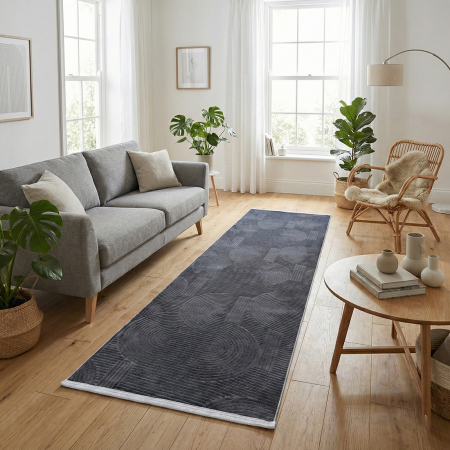 Covoare antiderapante - Traversă hol antiderapantă, 80x300 cm, soft 3D, model acolade, antracit