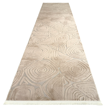 Covoare antiderapante - Traversă hol antiderapantă, 80x300 cm, soft 3D, model triunghi, bej