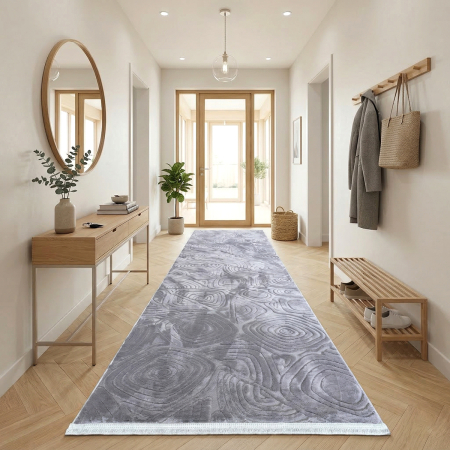 Covoare antiderapante - Traversă hol antiderapantă, 80x300 cm, soft 3D, model triunghi, gri