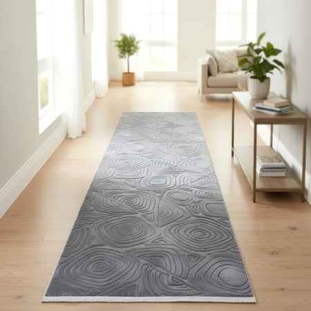 Covoare antiderapante - Traversă hol antiderapantă, 80x300 cm, soft 3D, model triunghi, gri