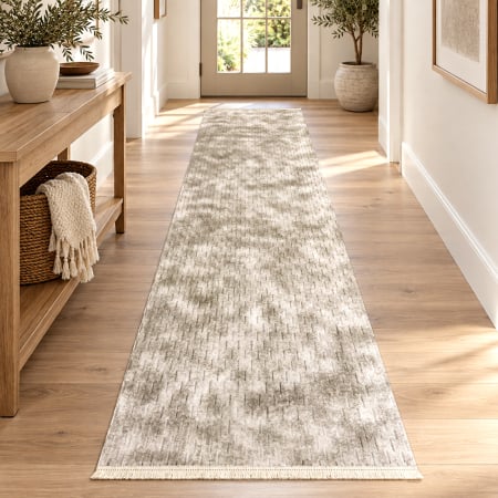 Covoare antiderapante - Traversă hol antiderapantă, 80x300 cm, Welsoft, model abstract, bej-taupe, TRV4212