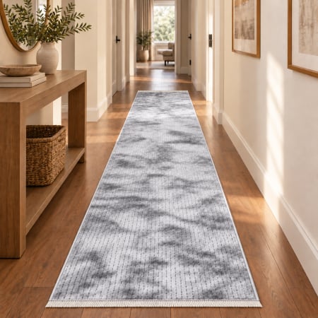 Covoare antiderapante - Traversă hol antiderapantă, 80x300 cm, Welsoft, model abstract gri, TRV4232
