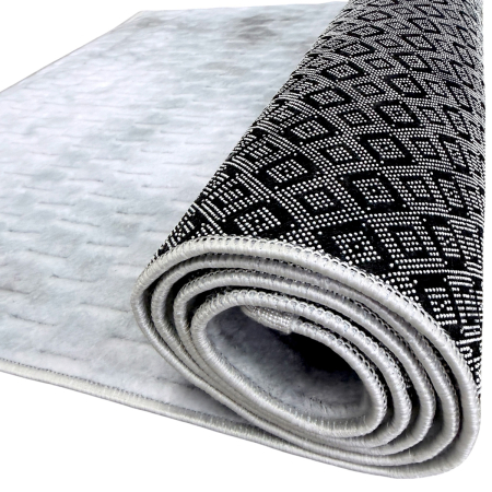 Covoare antiderapante - Traversă hol antiderapantă, 80x300 cm, Welsoft, model abstract gri, TRV4232