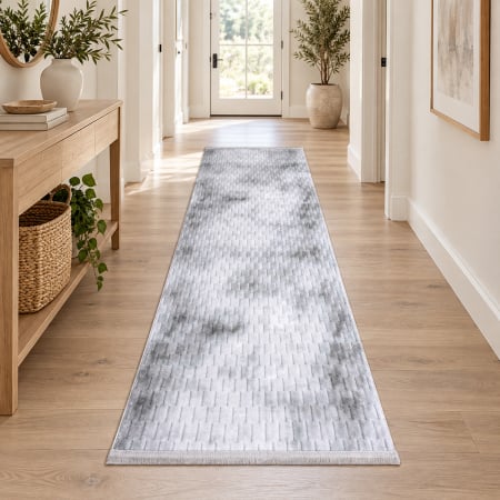 Covoare antiderapante - Traversă hol antiderapantă, 80x300 cm, Welsoft, model abstract gri, TRV4232