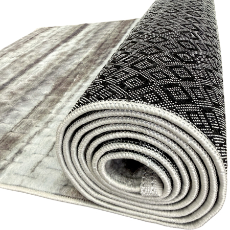 Covoare antiderapante - Traversă hol antiderapantă, 80x300 cm, Welsoft, model dungi, maro-bej, TRV4252