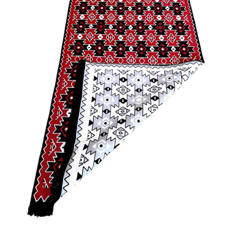 Covoare tradiționale - Traversă hol țesută tradițional, 80x300 cm, 2 fețe, Model Kilim Grena-Negru