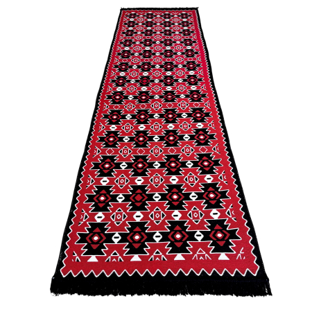 Covoare tradiționale - Traversă hol țesută tradițional, 80x300 cm, 2 fețe, Model Kilim Grena-Negru