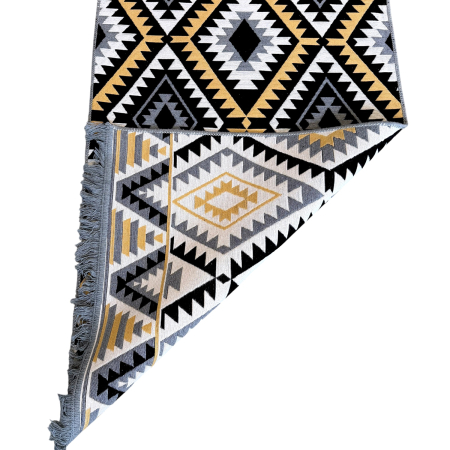 Covoare tradiționale - Traversă hol țesută tradițional, 80x300 cm, 2 fețe, Model Boho Etnic Ocru