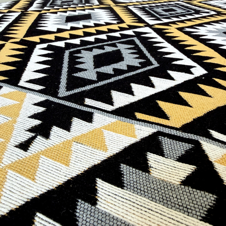 Traversă hol țesută tradițional, 80x300 cm, 2 fețe, Model Boho Etnic Ocru [7]