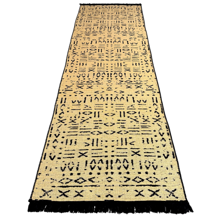 Covoare tradiționale - Traversă hol țesută tradițional, 80x300 cm, 2 fețe, Model Tribal Etnic Negru-Bej