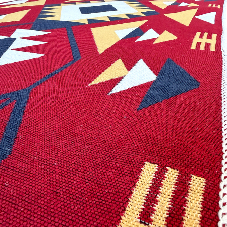 Traversă hol țesută tradițional, 80x300 cm, 2 fețe, Model Etnic Tribal Roșu [7]