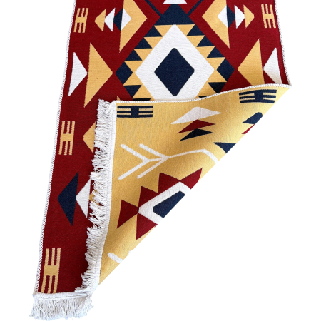 Covoare tradiționale - Traversă hol țesută tradițional, 80x300 cm, 2 fețe, Model Etnic Tribal Roșu