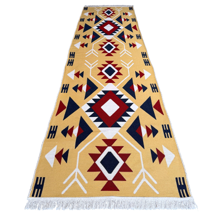 Traversă hol țesută tradițional, 80x300 cm, 2 fețe, Model Etnic Tribal Roșu [5]