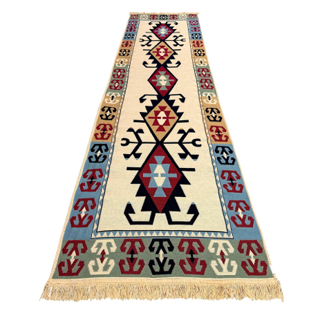 Covoare tradiționale - Traversă hol țesută tradițional, 80x300 cm, 2 fețe, kilim, roșu