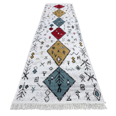 Covoare tradiționale - Traversă hol țesută tradițional, 80x300 cm, 2 fețe, model rustic modern