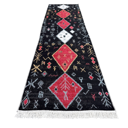 Covoare tradiționale - Traversă hol țesută tradițional, 80x300 cm, 2 fețe, model rustic modern