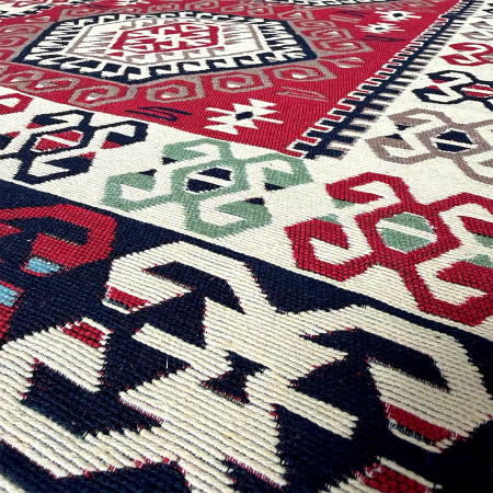 Traversă hol țesută tradițional, 80x300 cm, 2 fețe, mozaic rustic, roșu [5]