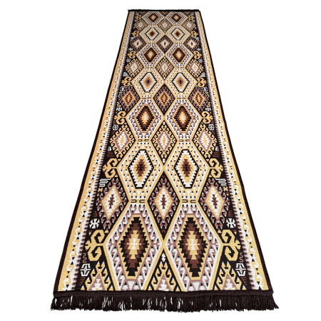 Covoare tradiționale - Traversă hol țesută tradițional, 80x300 cm, 2 fețe, geometric, maro cu bej