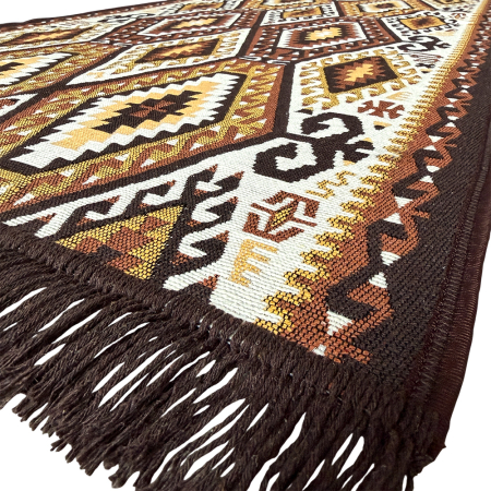Covoare tradiționale - Traversă hol țesută tradițional, 80x300 cm, 2 fețe, geometric, maro cu bej