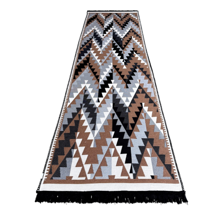 Covoare tradiționale - Traversă hol țesută tradițional, 80x300 cm, 2 fețe, geometric, negru