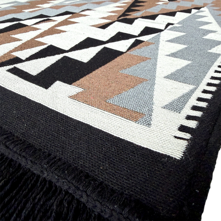 Covoare tradiționale - Traversă hol țesută tradițional, 80x300 cm, 2 fețe, geometric, negru