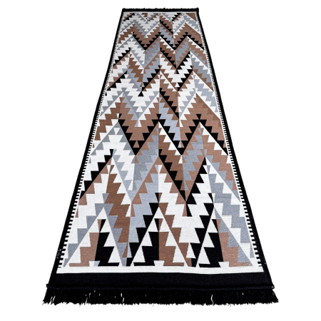 Covoare tradiționale - Traversă hol țesută tradițional, 80x300 cm, 2 fețe, geometric, negru