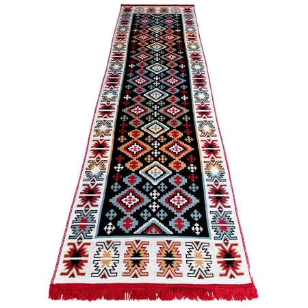 Covoare tradiționale - Traversă hol țesută tradițional, 80x300 cm, 2 fețe, geometric, roșu