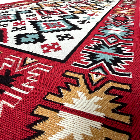 Traversă hol țesută tradițional, 80x300 cm, 2 fețe, geometric, roșu [5]