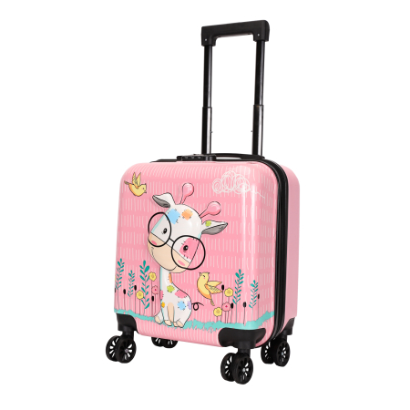 Trolere - Troler copii 43x35x23 cm, 4 roți, ABS + Policarbonat, model Girafă 3D roz