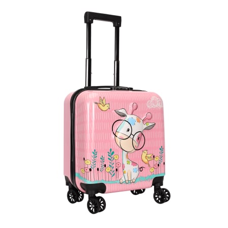 Trolere - Troler copii 43x35x23 cm, 4 roți, ABS + Policarbonat, model Girafă 3D roz