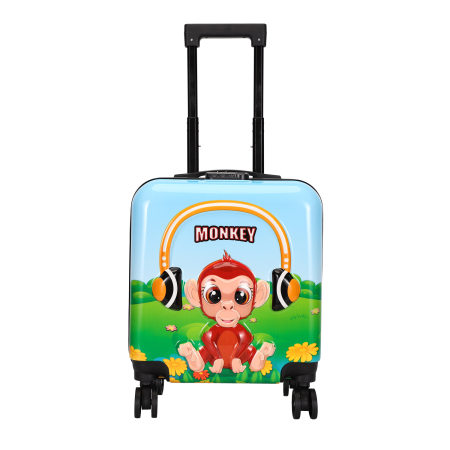 Trolere - Troler copii 43x35x23 cm, 4 roți, ABS + Policarbonat, model Maimuțică 3D multicolor