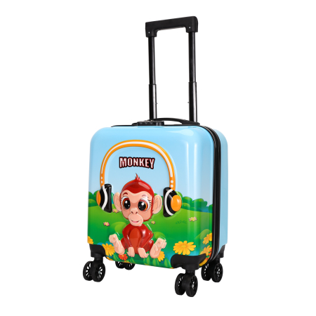 Trolere - Troler copii 43x35x23 cm, 4 roți, ABS + Policarbonat, model Maimuțică 3D multicolor