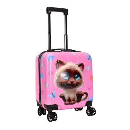 Trolere - Troler copii 43x35x23 cm, 4 roți, ABS + Policarbonat, model Pisicuță 3D roz