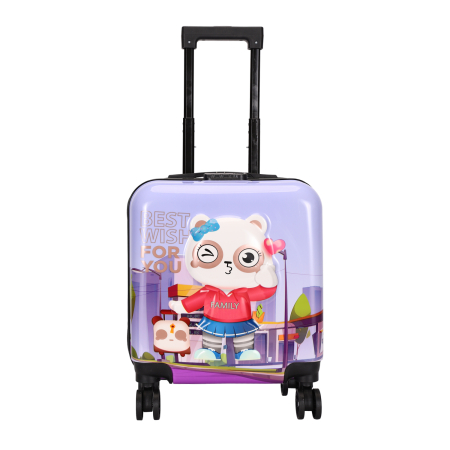 Trolere - Troler copii 43x35x23 cm, 4 roți, ABS + Policarbonat, model Ursuleț 3D mov