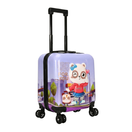 Trolere - Troler copii 43x35x23 cm, 4 roți, ABS + Policarbonat, model Ursuleț 3D mov