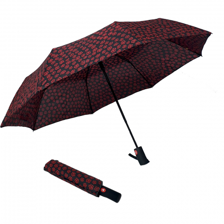 Umbrele - Umbrelă pliabilă deschidere automată, antivânt, 100 cm, în husă, negru cu roșu