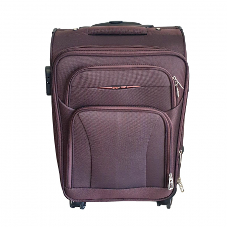 Trolere - Valiză troler material textil, 4 roți, maro, mic, TRC60