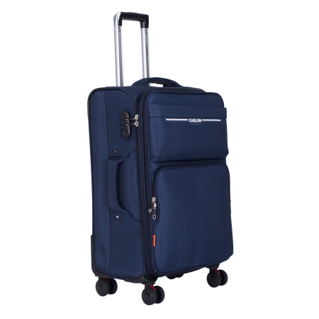 Valiză troler textil, bleumarin, 4 roți antișoc, mediu