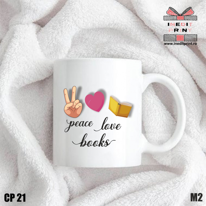 Cană Peace, Love,  Books CP21 [2]