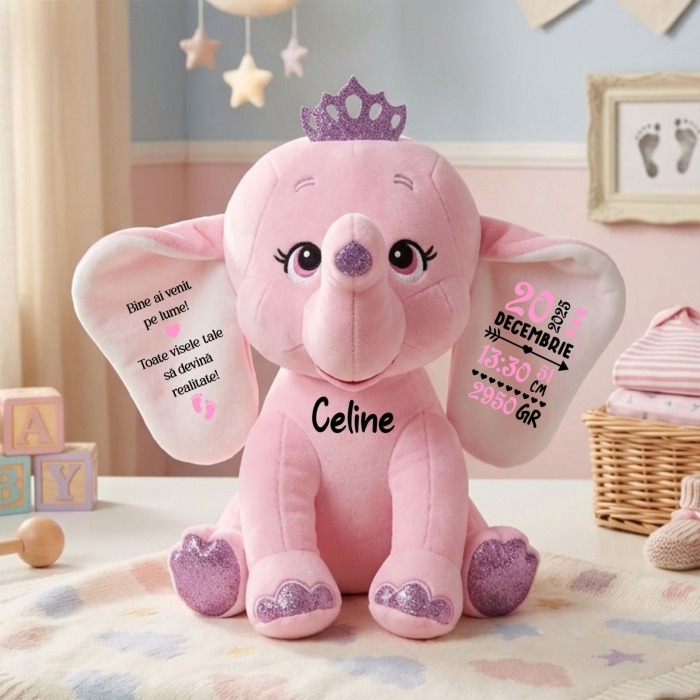 Elefant plus Roz 23 cm Personalizat PLUS8 [3]
