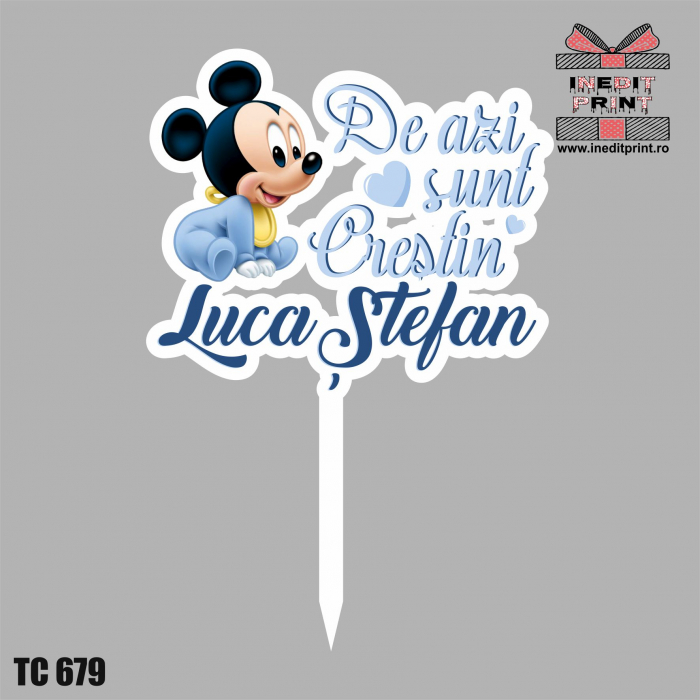 Topper Tort UV Personalizat Minnie | Mickey TC679 fată | băiat (De azi sunt crestin/a) [4]