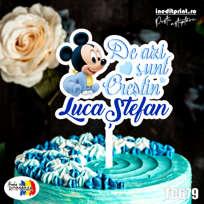 Topper Tort UV Personalizat Minnie | Mickey TC679 fată | băiat (De azi sunt crestin/a) [1]