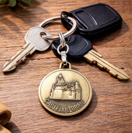 Cadouri - Breloc metalic Castelul Bran bronz SVR152