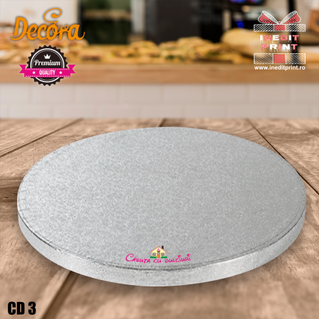 Cake Drums - Cake Drum personalizat rotund Argintiu PREMIUM (Decora) CD3