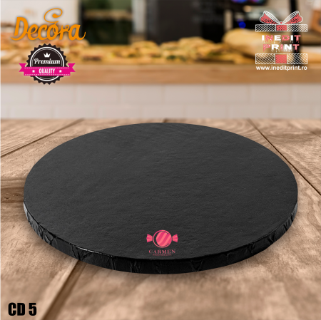 Cofetărie/Patiserie - Cake Drum personalizat rotund Negru PREMIUM (Decora) CD5