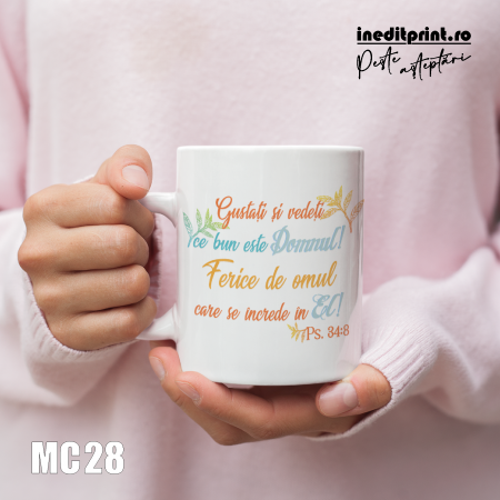 Căni - Cana personalizata Nume + verset Psalmii 34:8 MC28
