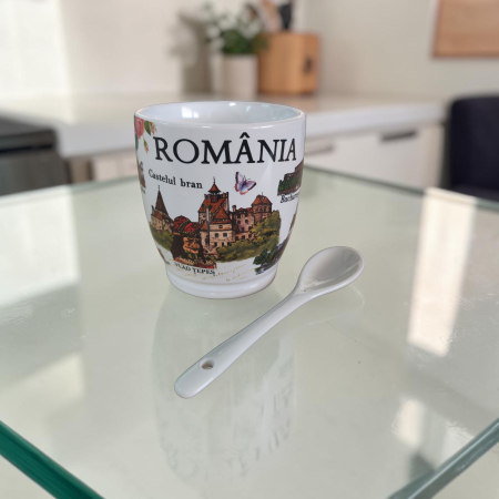 Suveniruri Romania - Cana Suvenir cu Lingurita Romania 8 cm SVR142
